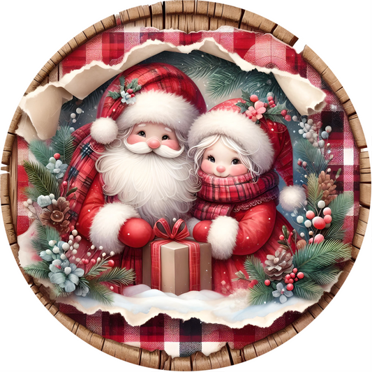 a couple of santa clauses sitting next to each other