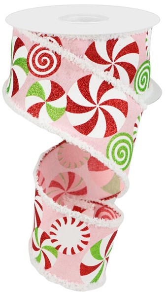 a roll of pink and green christmas ribbon