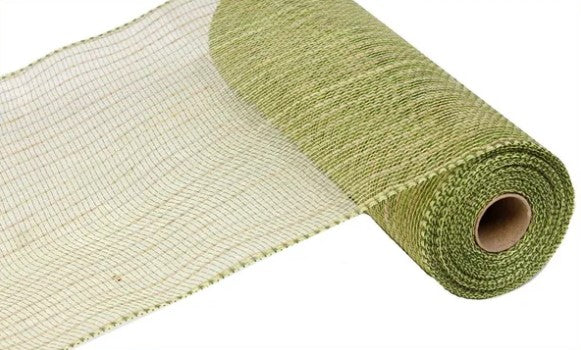 A roll of green mesh material with a white mesh pattern on it.