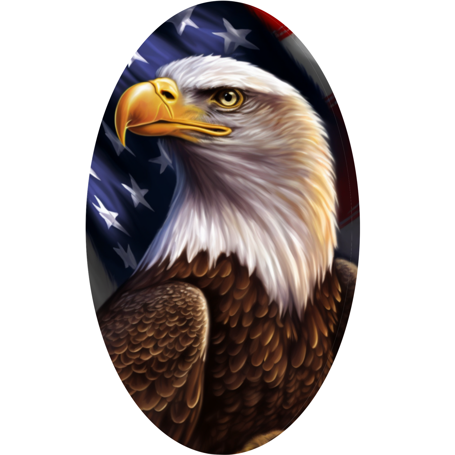 a bald eagle with an american flag in the background