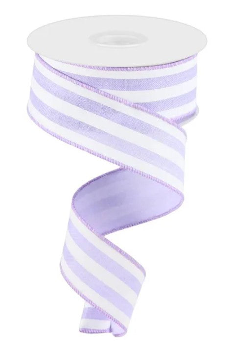 A roll of purple and white striped ribbon.