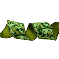 a roll of green and white ribbon on a white background