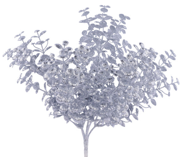 A silver-colored tree with numerous small leaves and branches, creating a detailed and intricate appearance.