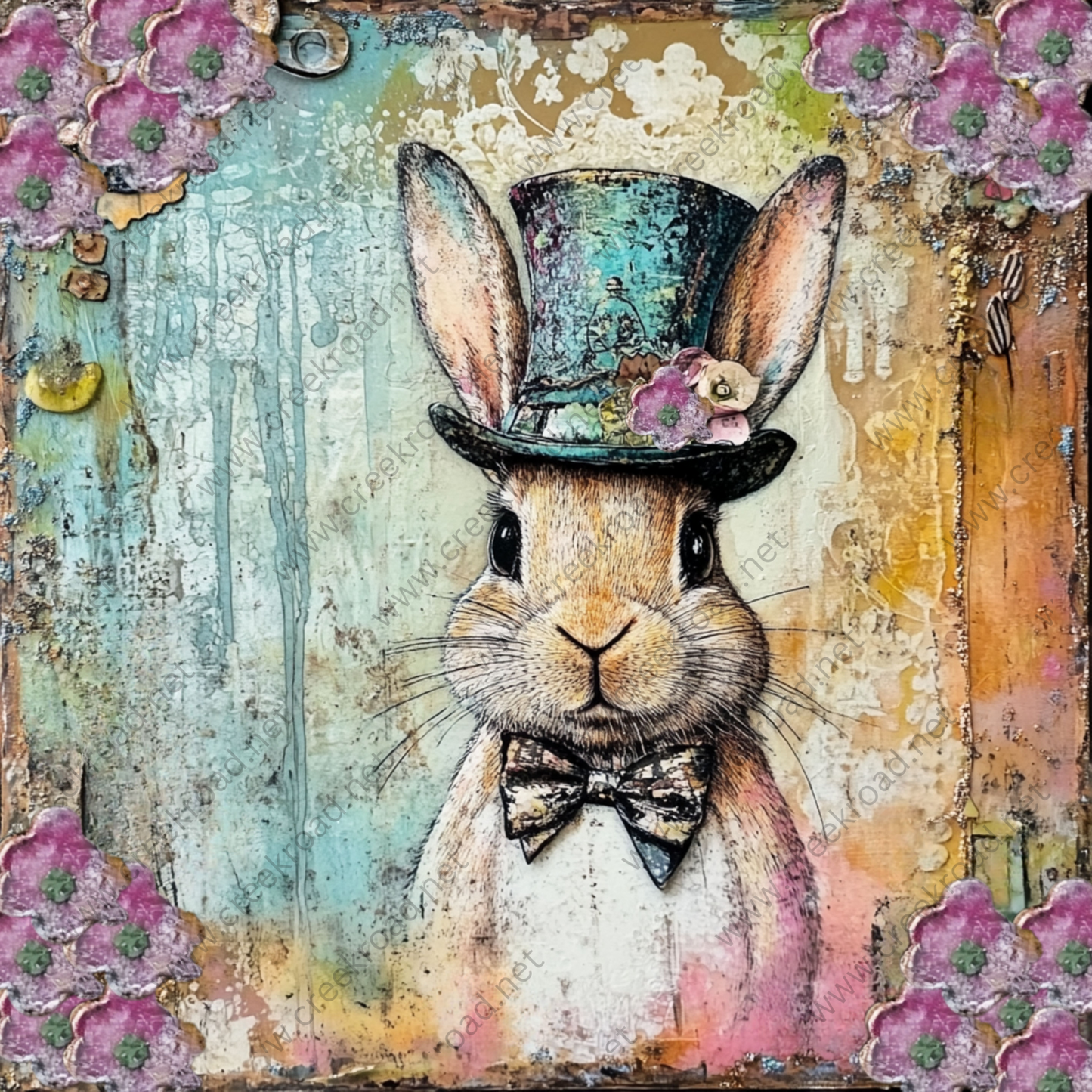 a painting of a rabbit wearing a top hat
