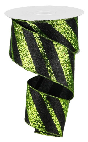 A black and green striped ribbon with a glittery, sparkly effect.