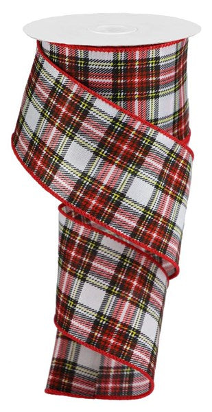 a roll of red and white plaid ribbon