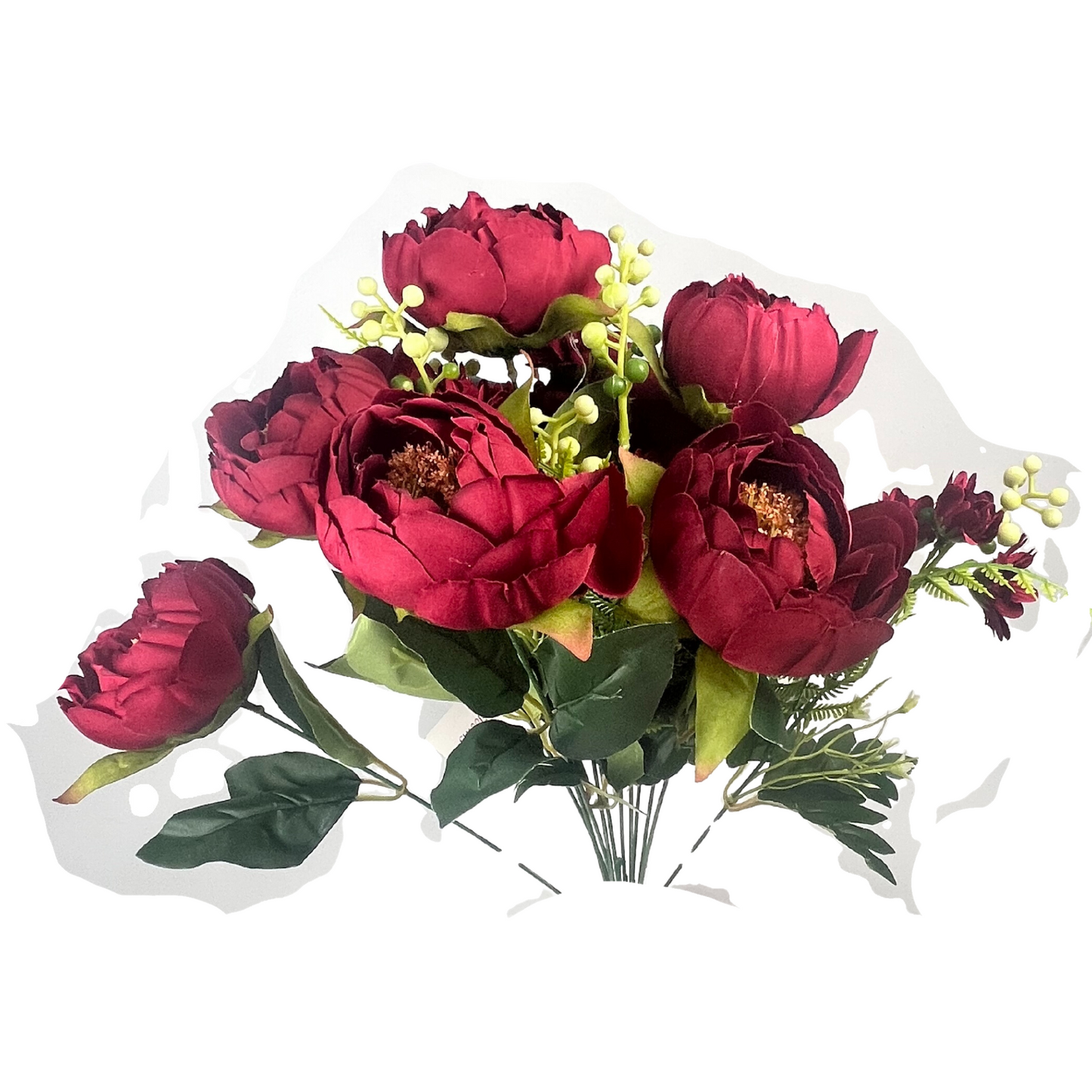 a bouquet of red flowers on a white background
