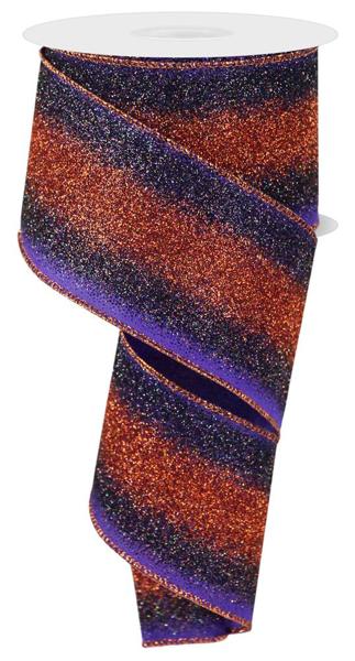 a purple and orange striped ribbon on a white background