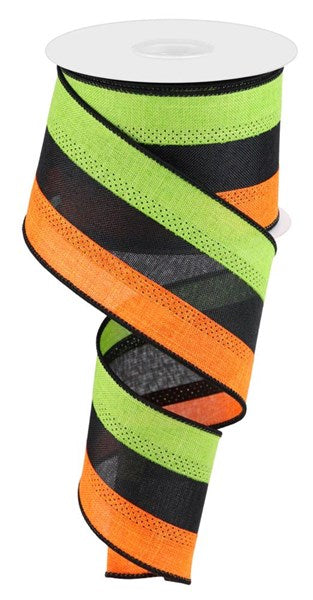 a roll of neon green and black ribbon