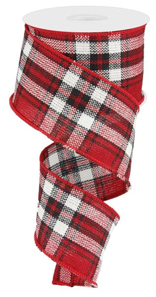 a roll of red and white plaid ribbon