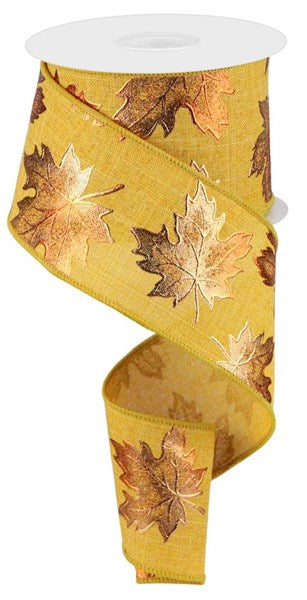 a yellow ribbon with leaves on it