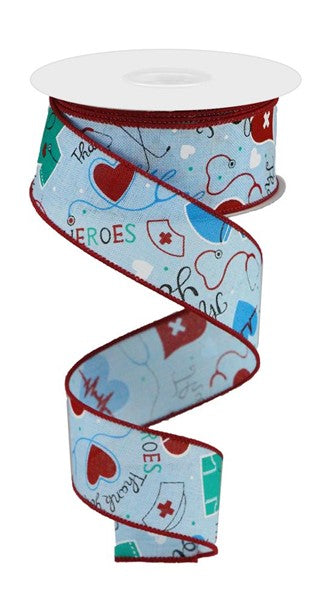 a blue ribbon with hearts and hearts on it