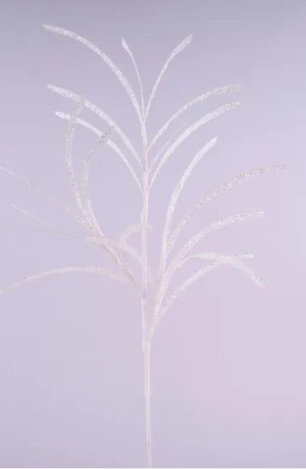 A single, delicate white flower with multiple thin petals stands out against a soft, light purple background.