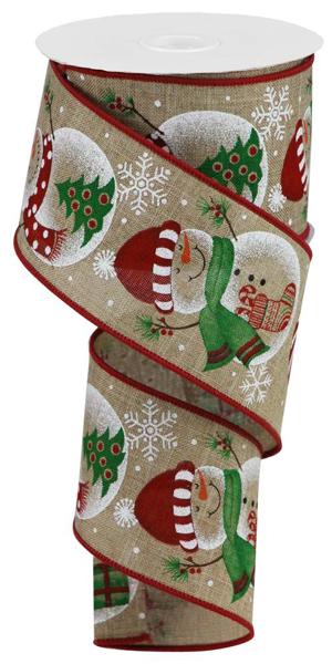 a roll of christmas ribbon with santa and snowmen on it