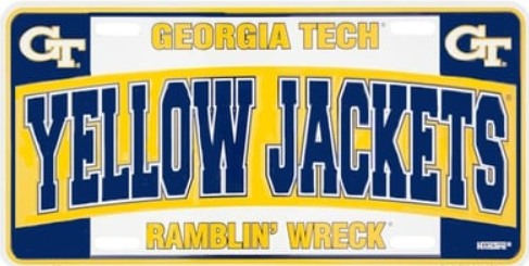 a yellow jacket's license plate is shown