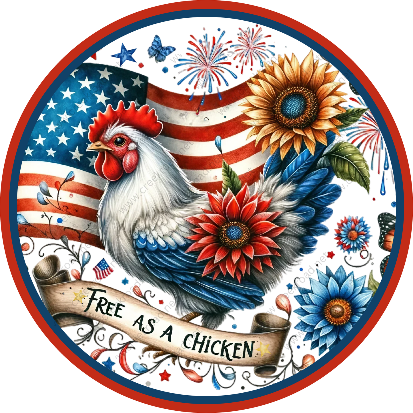 a chicken with an american flag on it