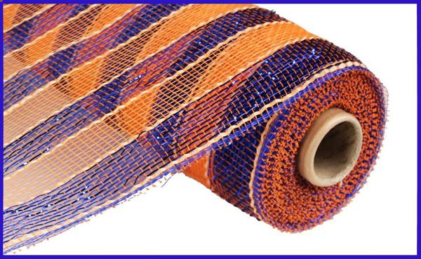 a roll of orange and blue mesh on a white background