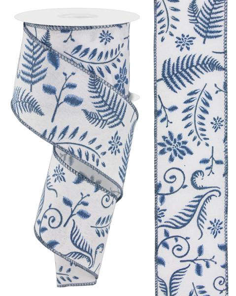 a roll of blue and white ribbon next to a roll of white ribbon