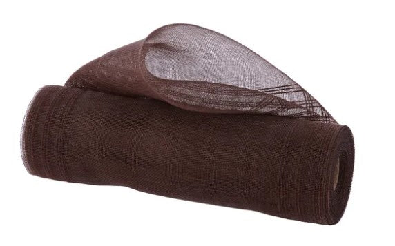 A roll of brown mesh or burlap material is shown against a white background.