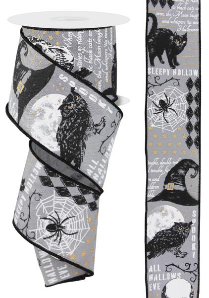 a halloween themed ribbon with a black cat on it