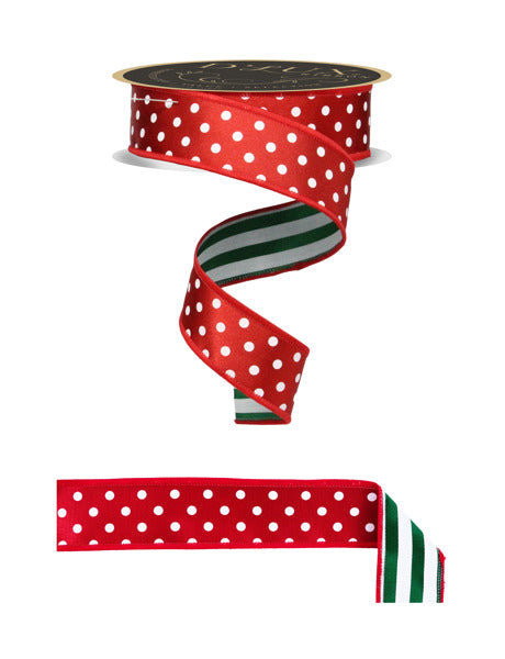 a roll of red and white polka dot ribbon