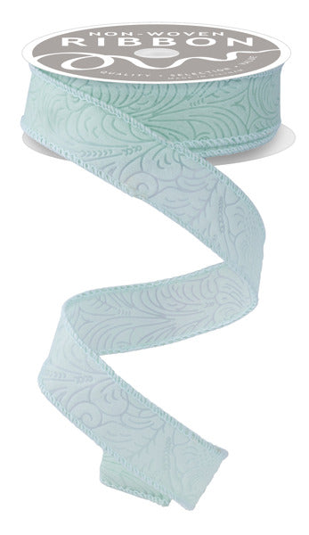 a light blue ribbon with a swirl design on it