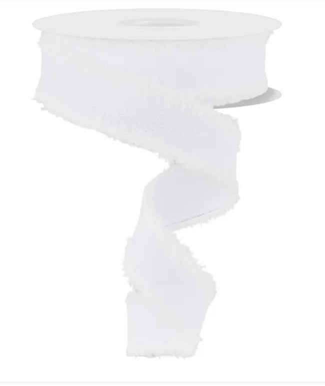 A roll of white, fluffy, and fuzzy ribbon is shown against a white background.