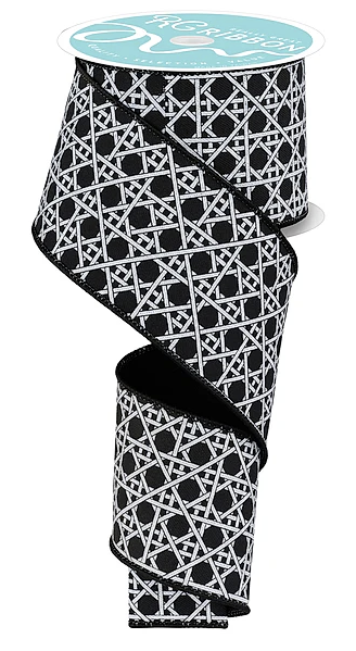 a black and white patterned ribbon with a geometric design.