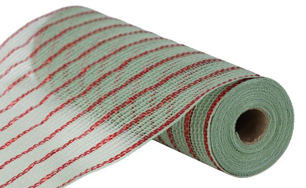 a roll of red and white striped fabric