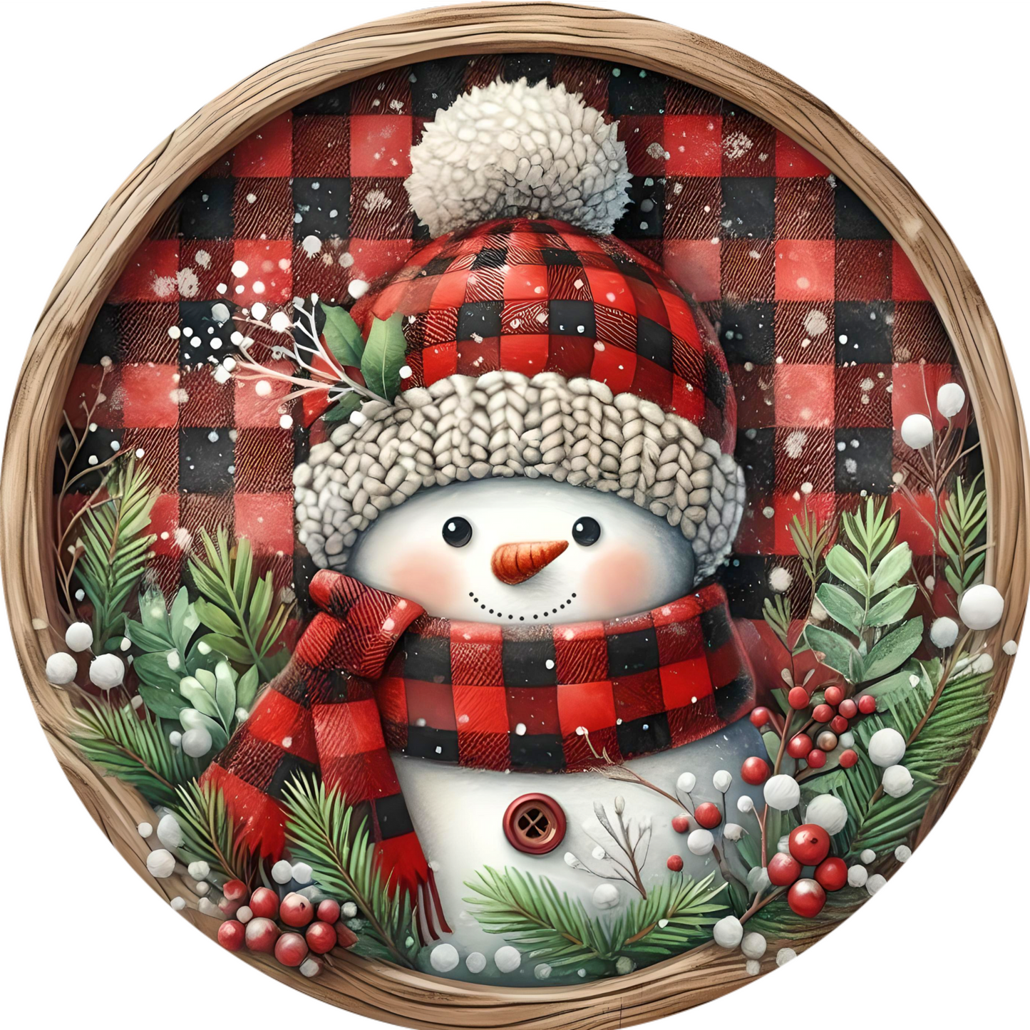 a painting of a snowman wearing a red hat and scarf
