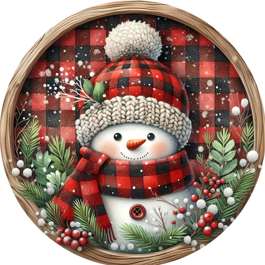 a painting of a snowman wearing a red hat and scarf