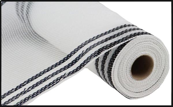 A roll of white mesh with black stripes along the edges.