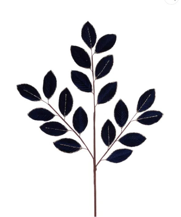 A branch with dark blue leaves, arranged in a stylized manner.