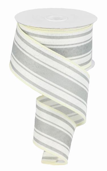 a white and grey striped ribbon on a white background