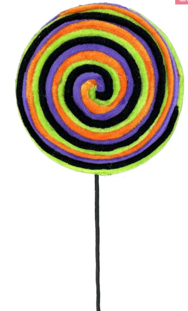a colorful lollipop sitting on top of a black stick
