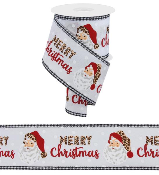 a christmas ribbon with a santa clause on it