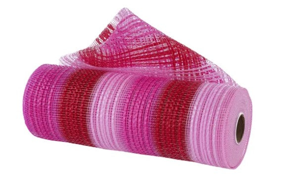A roll of pink and red mesh material.