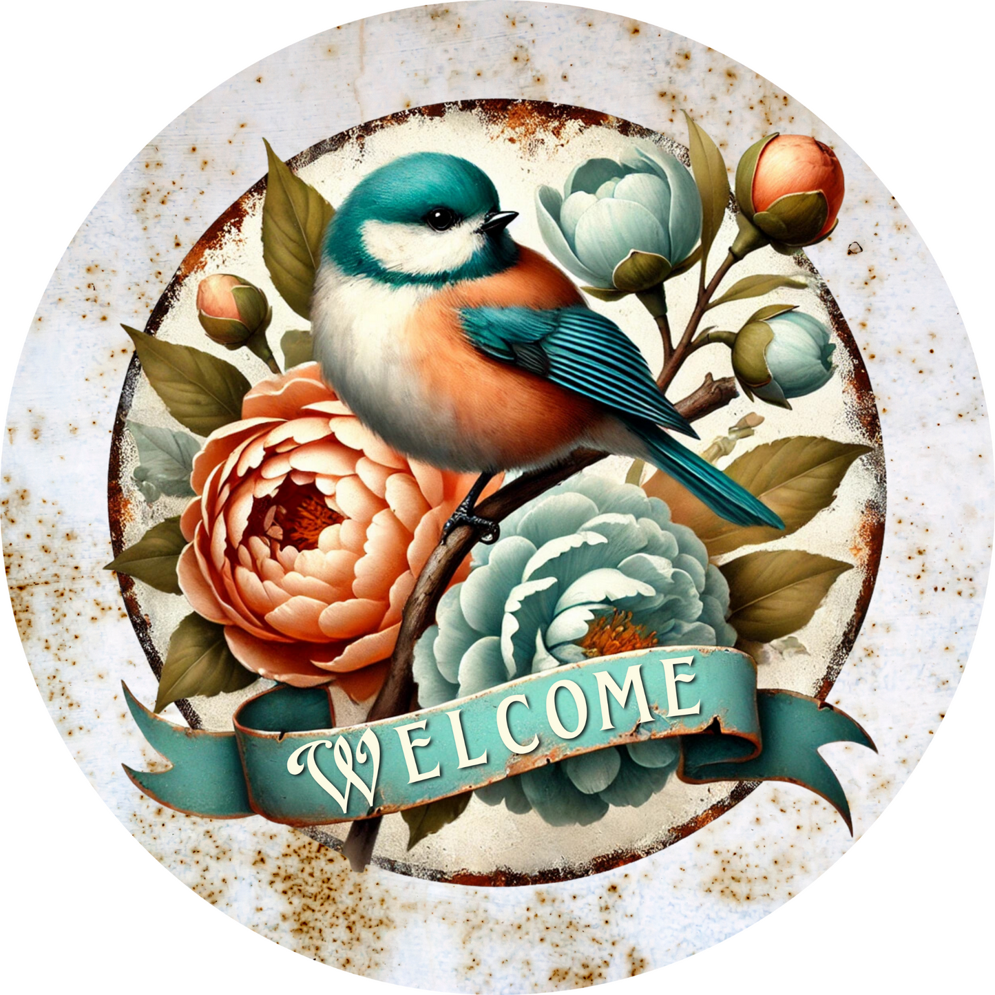 a blue bird sitting on top of a metal plate