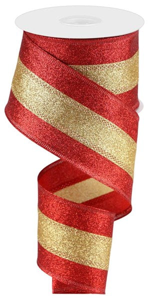 a roll of red and gold glitter ribbon