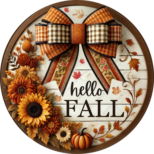 a wooden sign with a bow and sunflowers