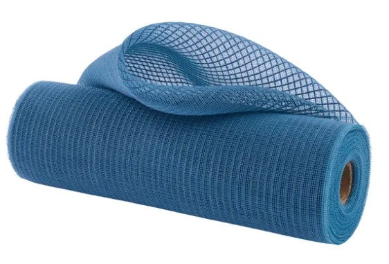 A roll of blue mesh or netting is shown against a white background.
