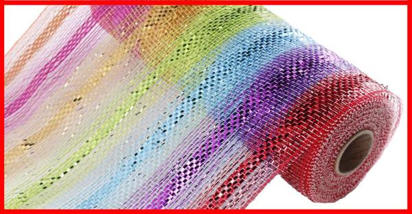 a roll of colorful mesh on a white background