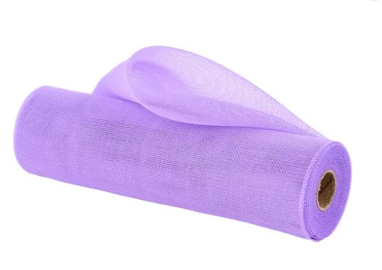 A roll of purple mesh or fabric is shown against a white background.