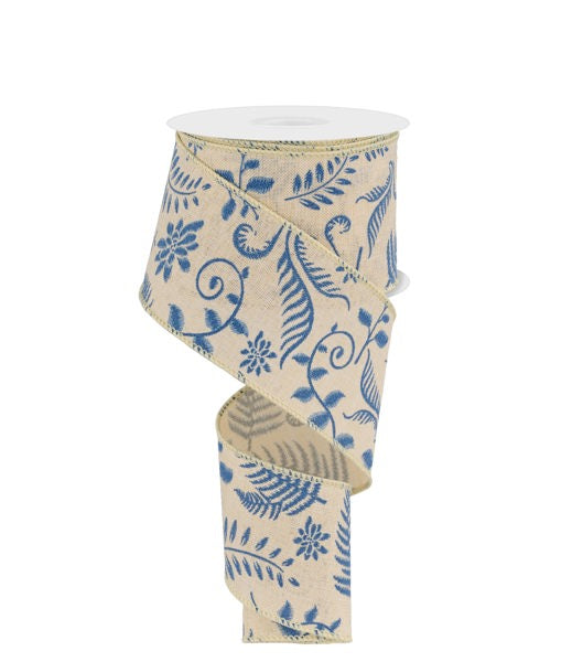 a roll of blue and white ribbon on a white background