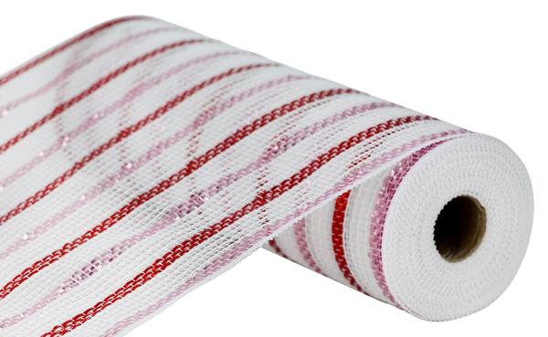 a roll of red and white striped fabric