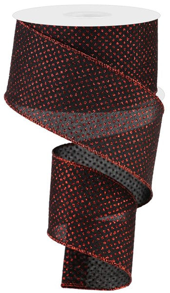 2.5" X 10Yd Wired Ribbon-Glitter Micro Dot-Black/Red-RGA173298