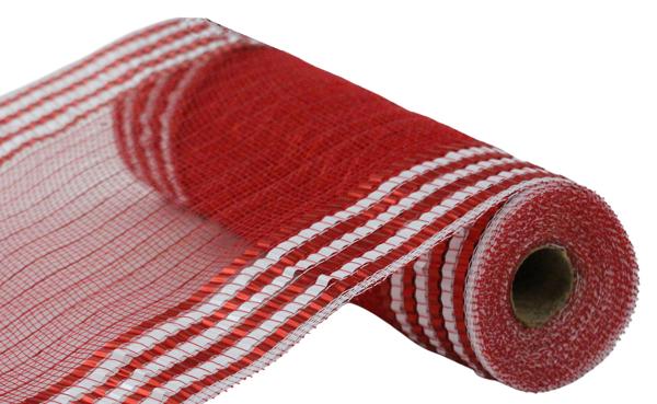 a roll of red and white striped mesh