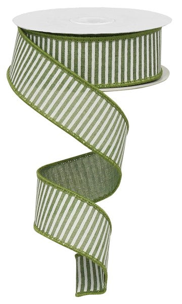 a green and white striped ribbon on a white background