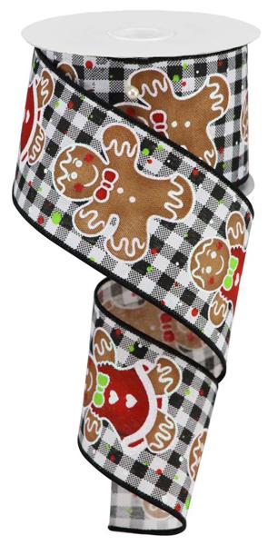a roll of christmas ribbon with gingers on it