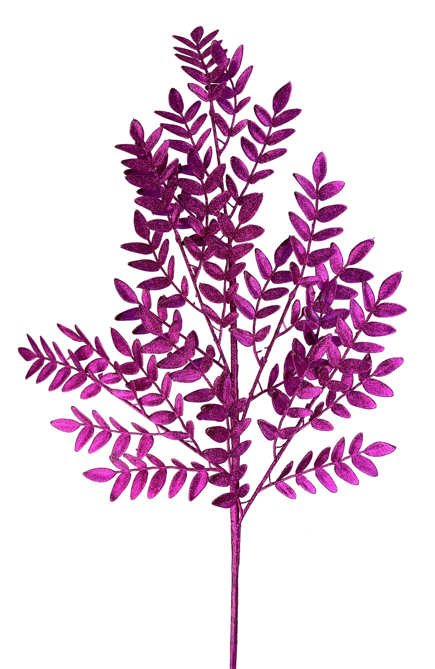 A vibrant purple artificial plant with numerous small leaves, creating a striking and eye-catching visual effect against a dark background.